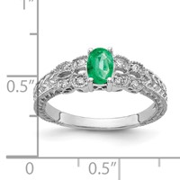 14K White Gold 6x 4mm Oval Emerald and 0.10 Carat AA Diamond Ring view 2