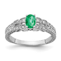 14K White Gold 6x 4mm Oval Emerald and 0.10 Carat AA Diamond Ring view 1