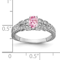 14K White Gold 6x 4mm Oval Pink Tourmaline and 0.10 Carat Aaa Diamond Ring view 2
