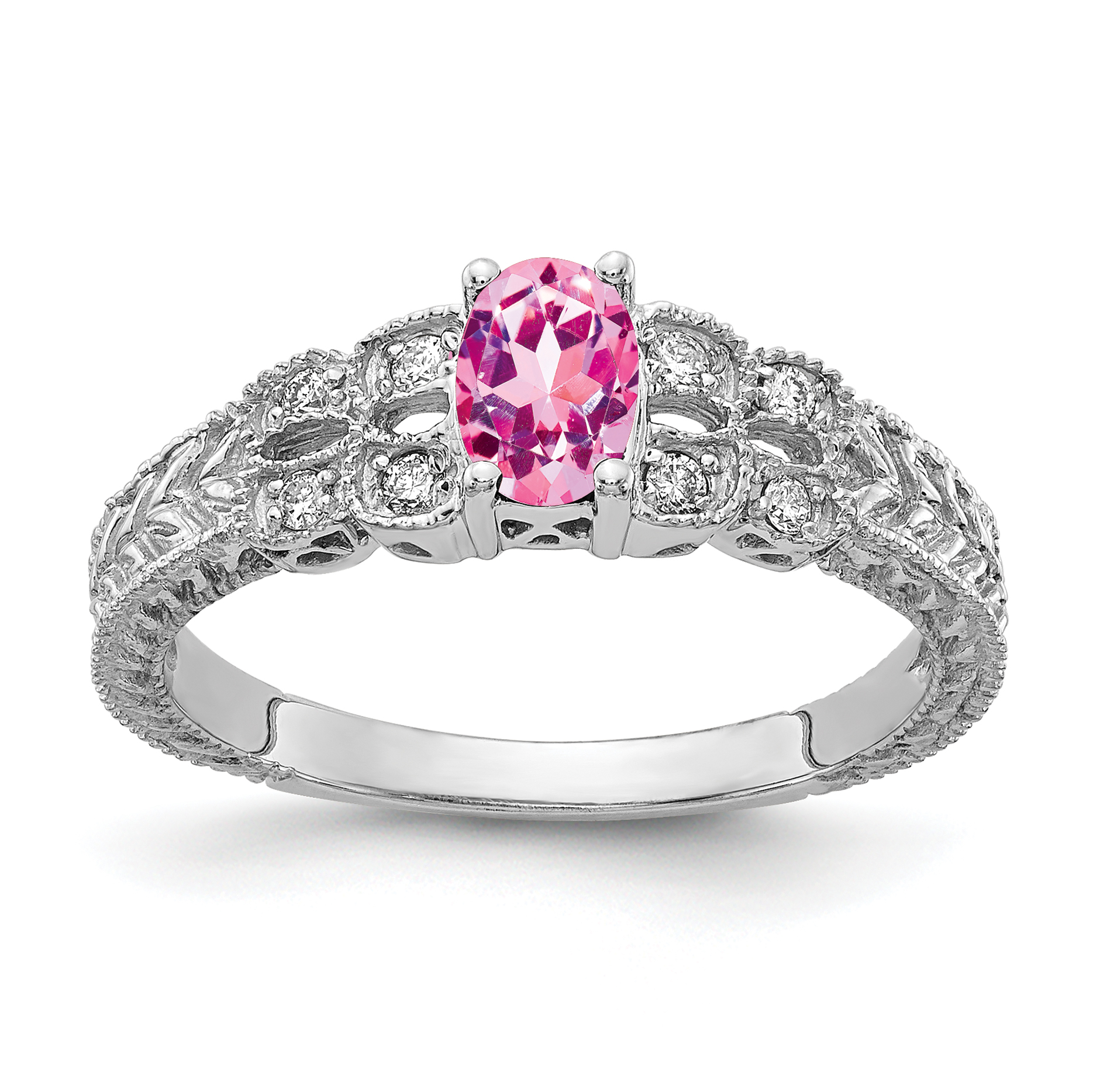14k White Gold 6x4mm Oval Pink Sapphire AA Diamond ring (Y2065SP/AA)