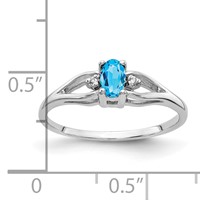 14K White Gold 5x3mm Oval Blue Topaz and VS Diamond Ring view 2