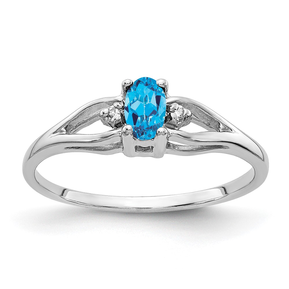 14K White Gold 5x3mm Oval Blue Topaz and VS Diamond Ring