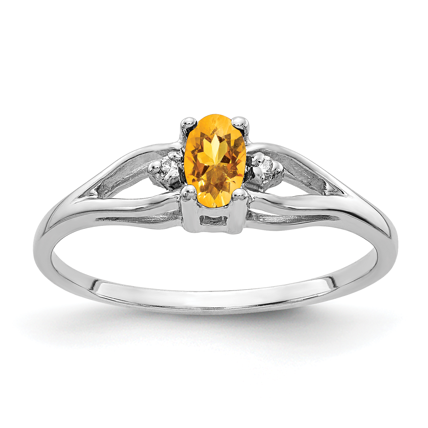 14k White Gold 5x3mm Oval Citrine AAA Diamond ring (Y2080CI/AAA)