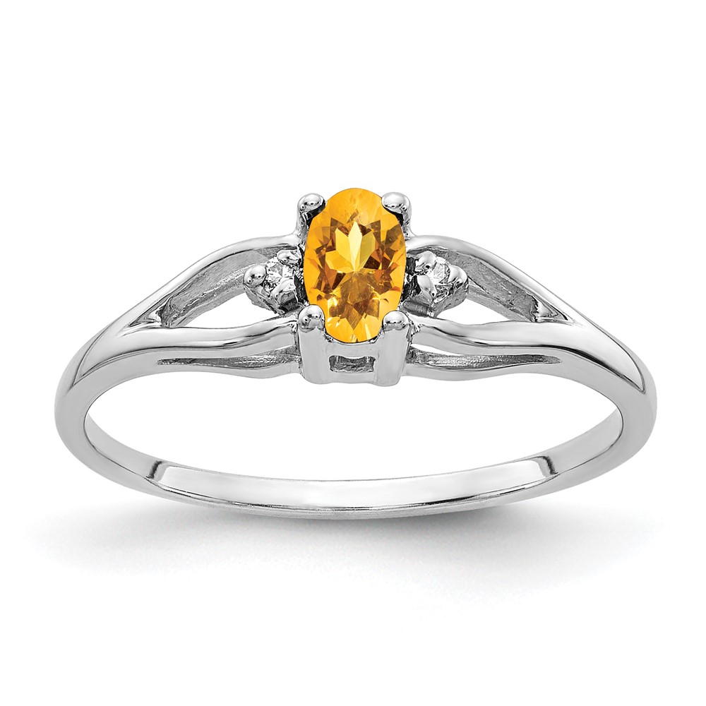 14K White Gold 5x3mm Oval Citrine and Aaa Diamond Ring