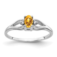 14K White Gold 5x3mm Oval Citrine and Aaa Diamond Ring view 1