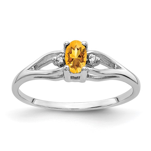 14K White Gold 5x 3mm Oval Citrine and Aaa Diamond Ring