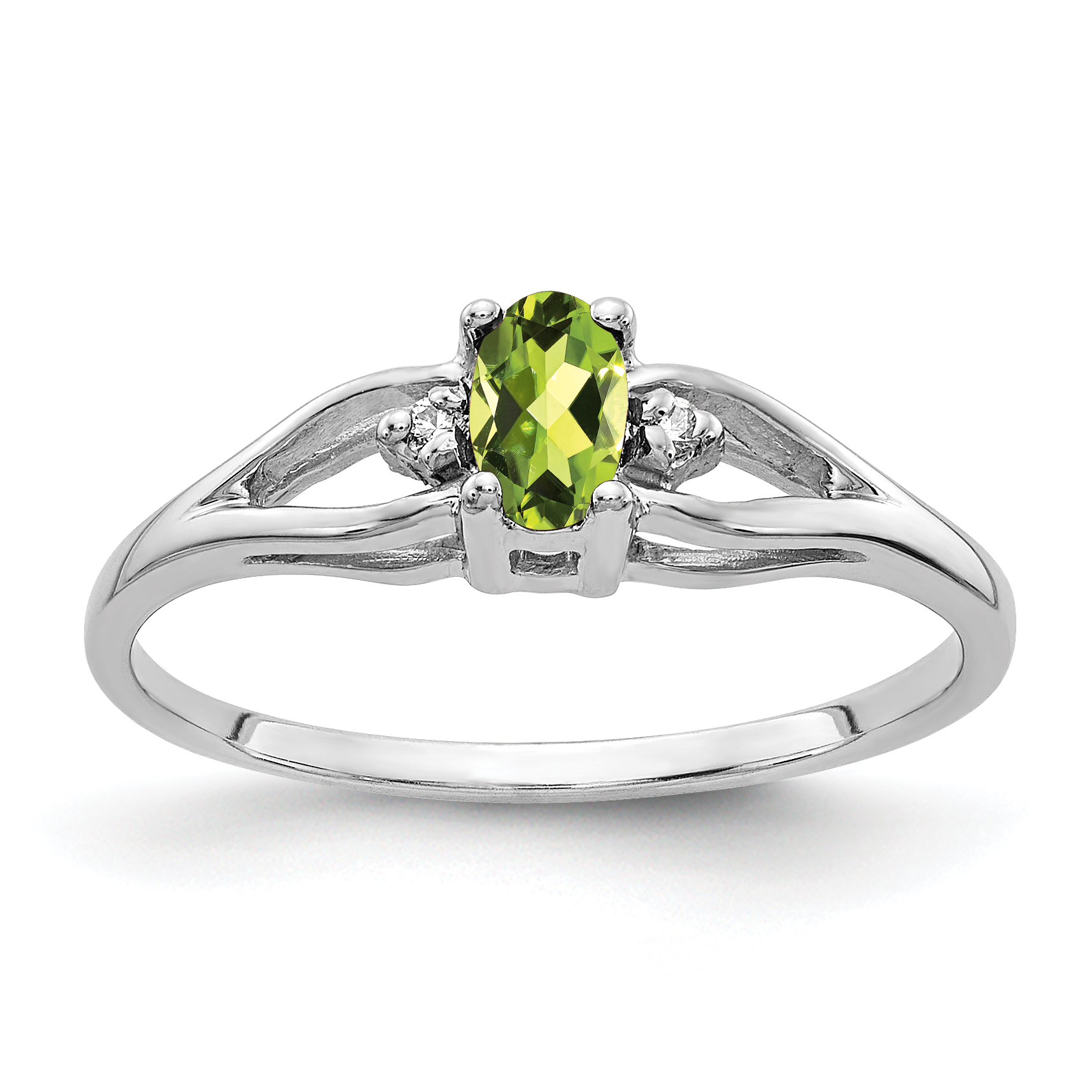 14k White Gold 5x3mm Oval Peridot AA Diamond ring (Y2080PE/AA)