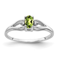 14K White Gold 5x 3mm Oval Peridot and AA Diamond Ring view 1