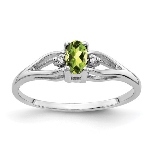 14K White Gold 5x 3mm Oval Peridot and AA Diamond Ring