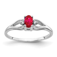 14K White Gold 5x3mm Oval Ruby and AA Diamond Ring view 1