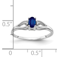 14K White Gold 5x 3mm Oval Blue Sapphire and AA Diamond Ring view 2