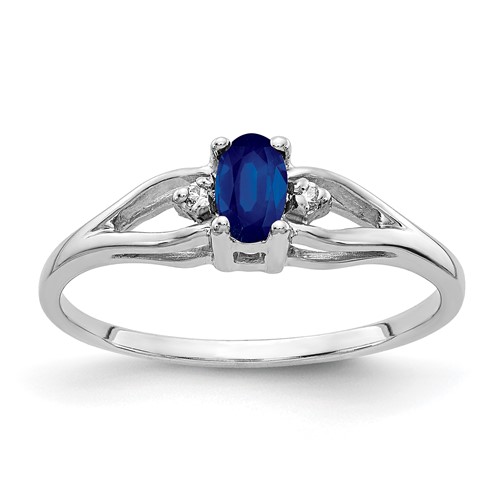 14K White Gold 5x 3mm Oval Blue Sapphire and AA Diamond Ring