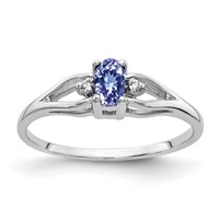 14K White Gold 5x 3mm Oval Tanzanite and AA Diamond Ring view 1
