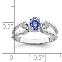 14K White Gold 6x 4mm Oval Tanzanite and AA Diamond Ring view 2