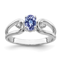 14K White Gold 6x 4mm Oval Tanzanite and AA Diamond Ring view 1