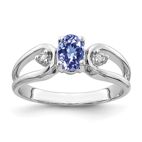 14K White Gold 6x 4mm Oval Tanzanite and AA Diamond Ring