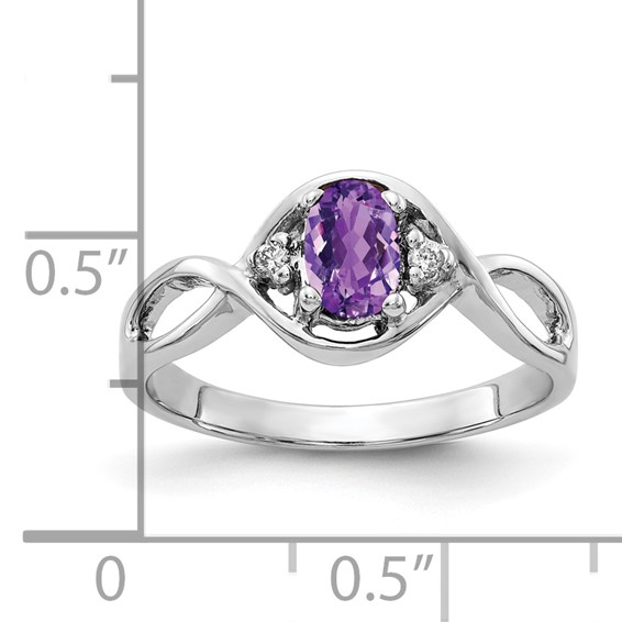 14k White Gold 6x4mm Oval Amethyst Checker AA Diamond ring