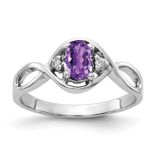 14k White Gold 6x4mm Oval Amethyst Checker AA Diamond ring