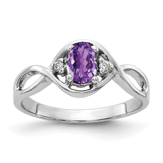14k White Gold 6x4mm Oval Amethyst Checker AA Diamond ring