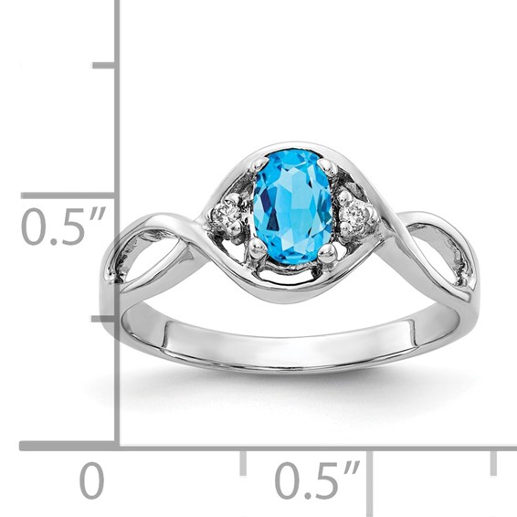 14k White Gold 6x4mm Oval Blue Topaz Checker AA Diamond ring