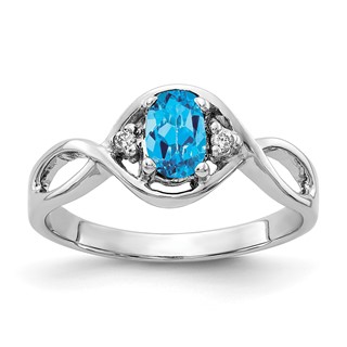 14k White Gold 6x4mm Oval Blue Topaz Checker AA Diamond ring