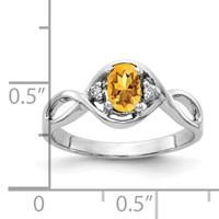 14K White Gold 6x4mm Oval Citrine and Aaa Diamond Ring view 2