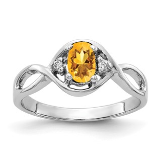 14k White Gold 6x4mm Oval Citrine Checker A Diamond ring