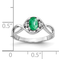 14K White Gold 6x 4mm Oval Emerald and AA Diamond Ring view 2