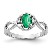 14K White Gold 6x 4mm Oval Emerald and AA Diamond Ring view 1