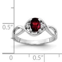 14K White Gold 6x 4mm Oval Garnet and AA Diamond Ring view 2