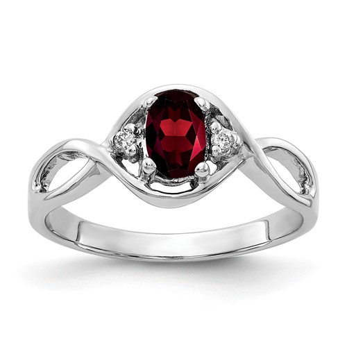 14K White Gold 6x 4mm Oval Garnet and AA Diamond Ring