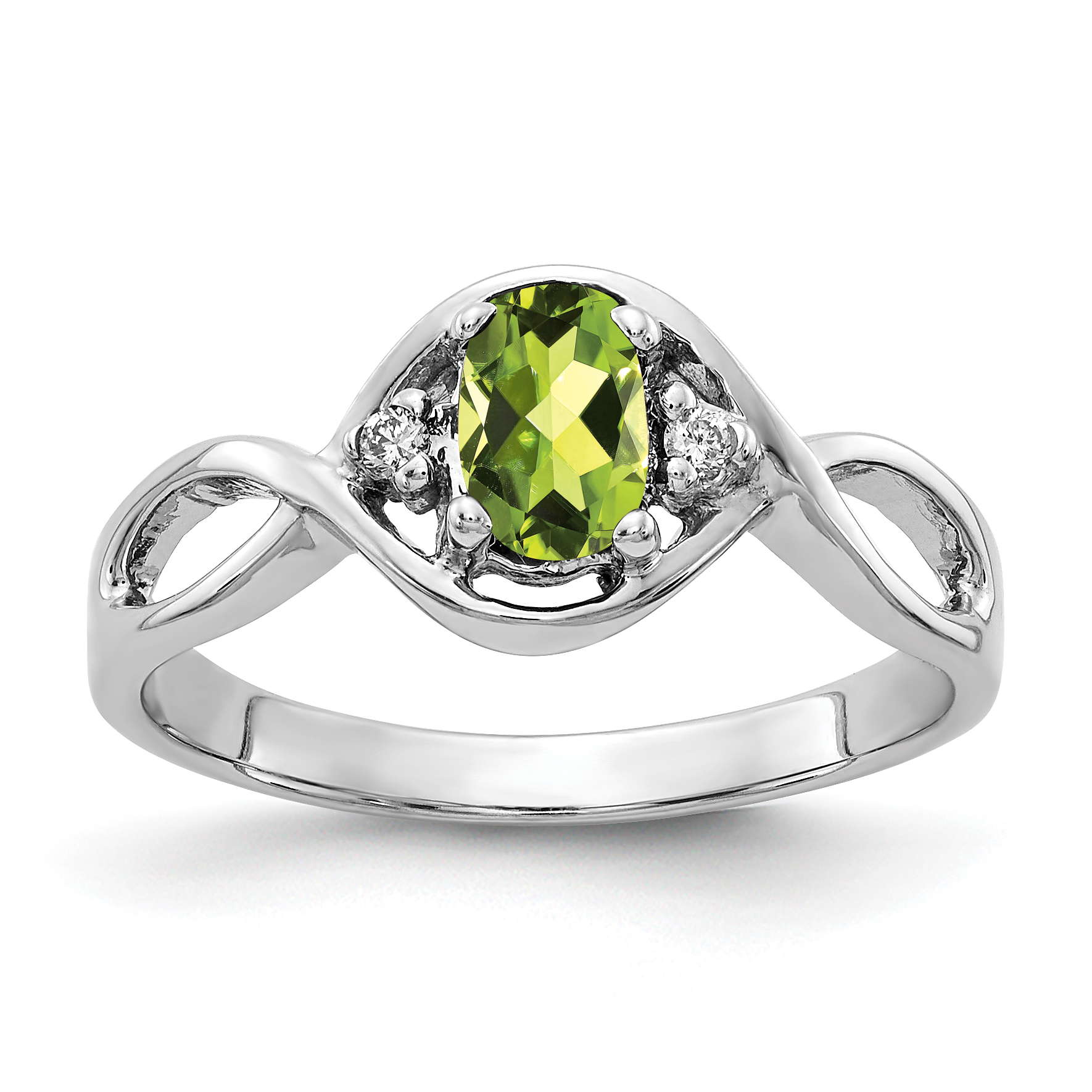 14k White Gold 6x4mm Oval Peridot AA Diamond ring (Y2086PE/AA)