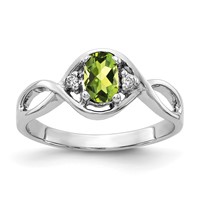 14K White Gold 6x 4mm Oval Peridot and AA Diamond Ring view 1