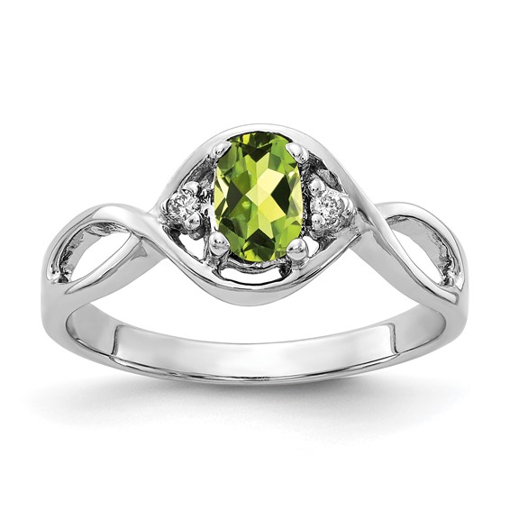 14k White Gold 6x4mm Oval Peridot Checker AA Diamond ring