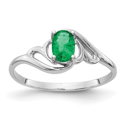 14K White Gold 6x 4mm Oval Emerald Ring