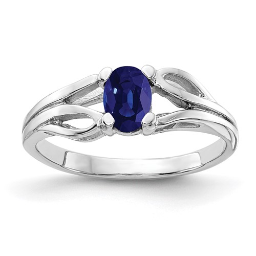 14K White Gold 6x 4mm Oval Blue Sapphire Ring
