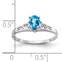 14K White Gold 6x 4mm Pear Blue Topaz Filigree Ring view 2