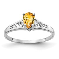 14K White Gold 6x4mm Pear Citrine Filigree Ring view 1