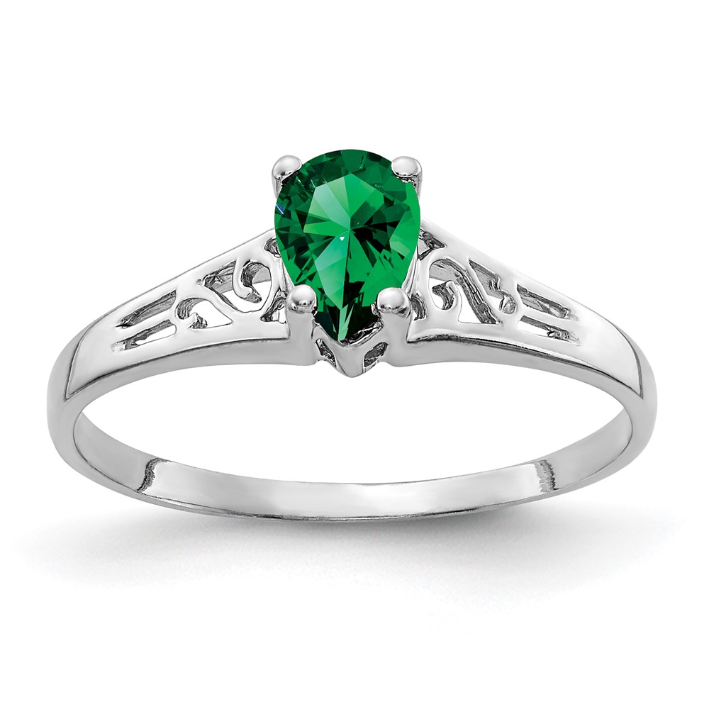 14K White Gold 6x 4mm Pear Mount St. Helens Filigree Ring