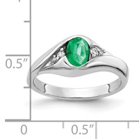 14K White Gold 6x 4mm Oval Emerald and AA Diamond Ring view 2