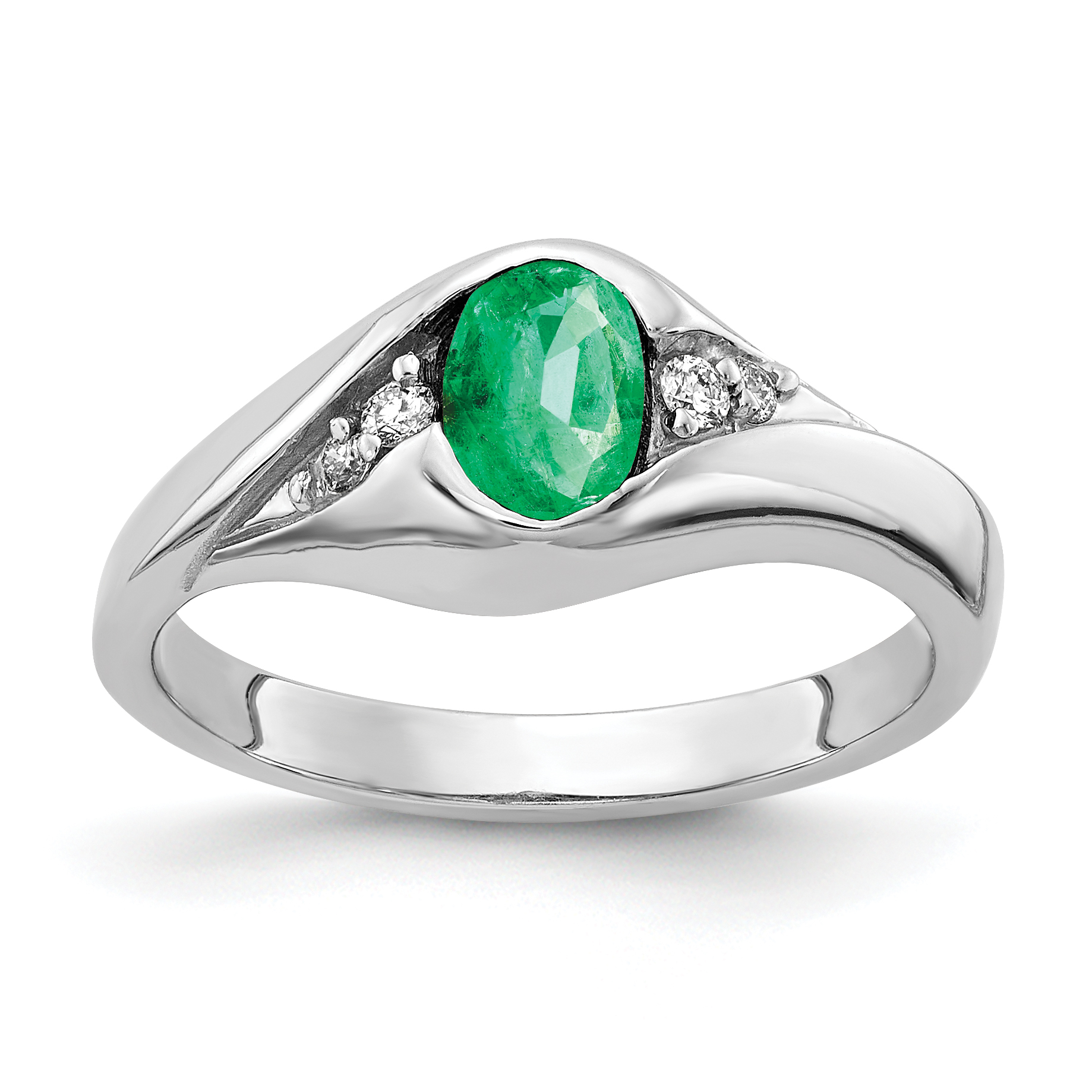 14k White Gold 6x4mm Oval Emerald AA Diamond ring (Y2107E/AA)