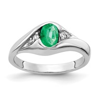 14K White Gold 6x 4mm Oval Emerald and AA Diamond Ring view 1