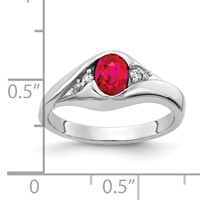 14K White Gold 6x 4mm Oval Ruby and 0.12 Carat AA Diamond Ring view 3