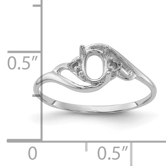 14k White Gold Holds 2-1.6mm Diamond and 1-6x4mm Oval Gemstone Ring Mounting