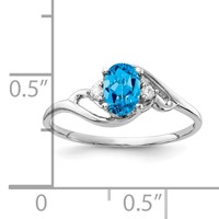 14K White Gold 6x 4mm Oval Blue Topaz and AA Diamond Ring view 2