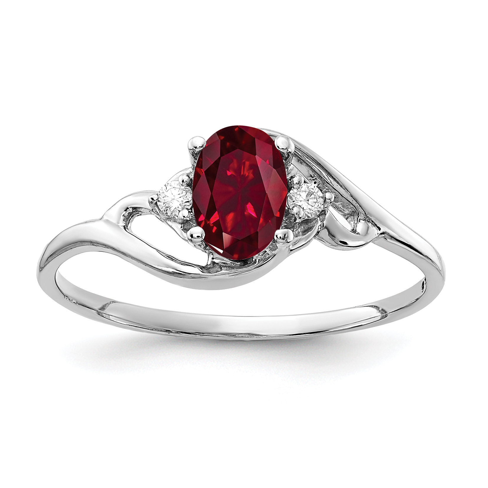 14k White Gold 6x4mm Oval Created Ruby AA Diamond ring (Y2149CR/AA)