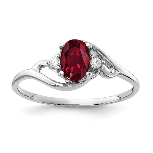 14K White Gold 6x 4mm Oval Lab-Created Ruby and AA Diamond Ring