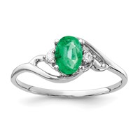 14K White Gold 6x4mm Oval Emerald and a Diamond Ring view 1