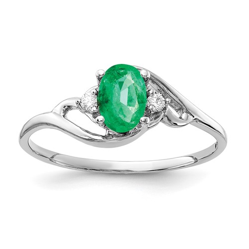 14K White Gold 6x 4mm Oval Emerald and a Diamond Ring