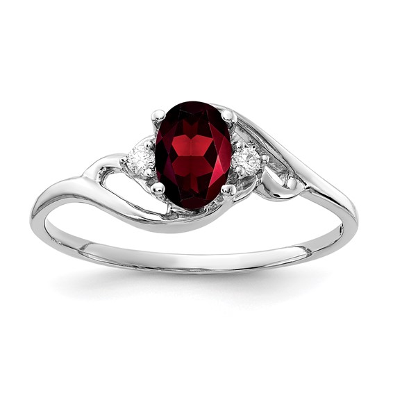 14k 6x4mm Oval Garnet and AA Diamond Ring
